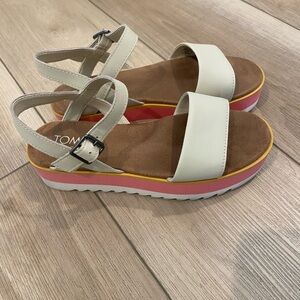 TOMS Women's Cream Platform Sandals with Pink and Yellow Trim